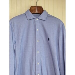 Polo Ralph Lauren Shirt Mens Large Blue Dress Herringbone Long Sleeve Button